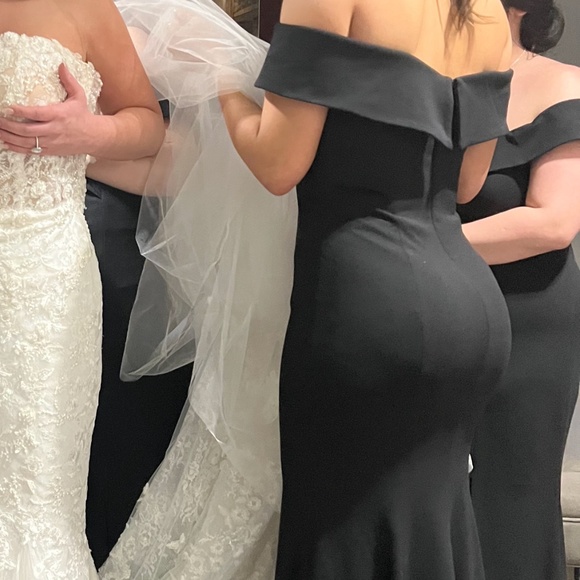 Bill Levkoff Black Stretch Crepe Off The Shoulder A-line Dress - Picture 2 of 4